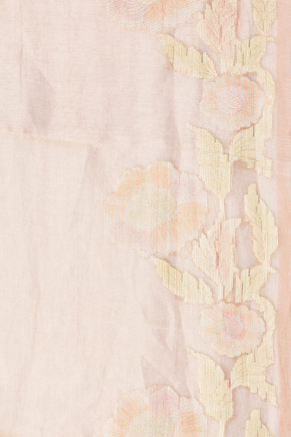 Border image of Rose Gold Dual Tone Organza Silk Saree with Plain Body and Zari Border. 