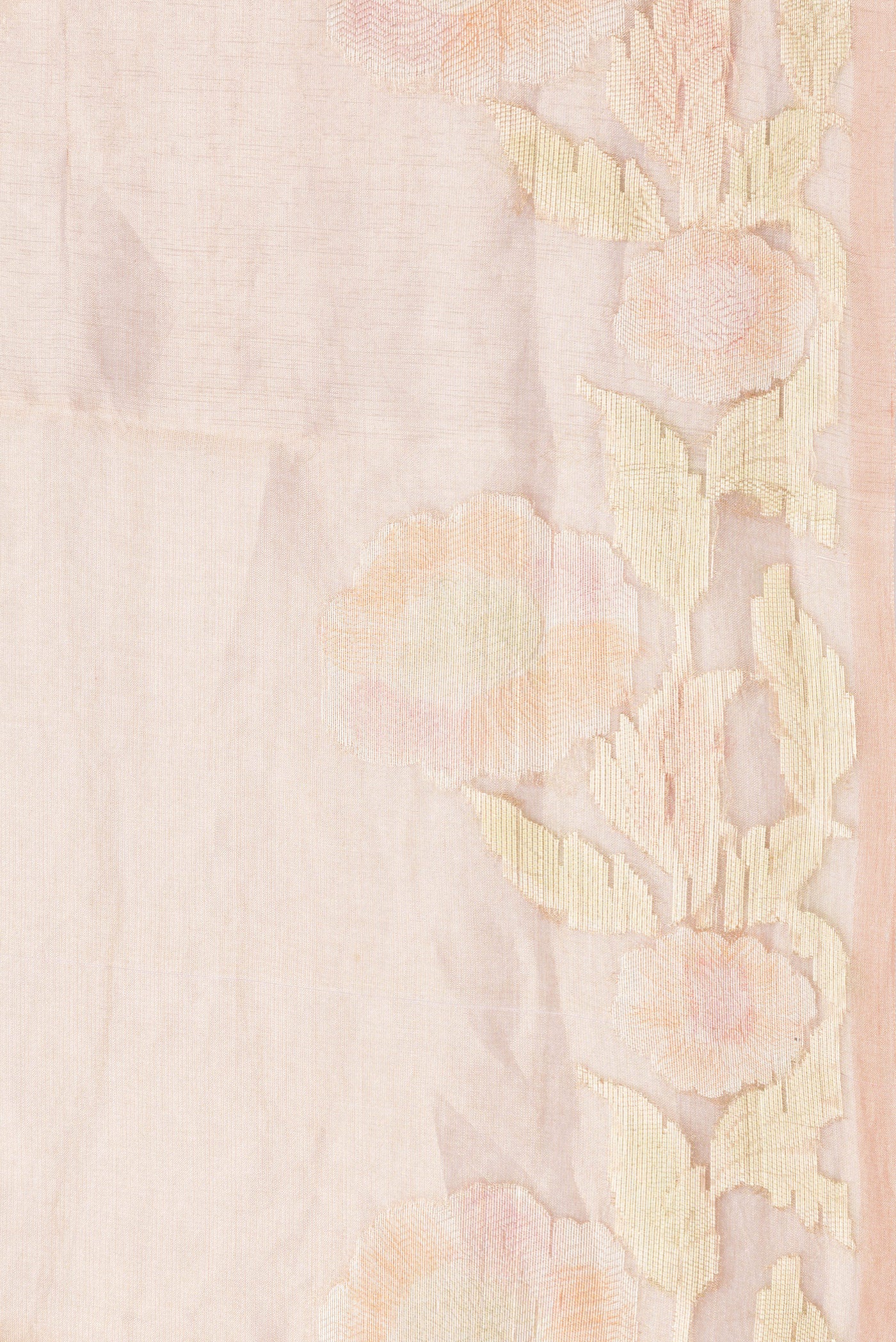 Border image of Rose Gold Dual Tone Organza Silk Saree with Plain Body and Zari Border. 