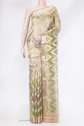 Green Dual Tone Organza Silk Saree with Zari Brocade on the body and Zari Border.  displayed on a mannequin