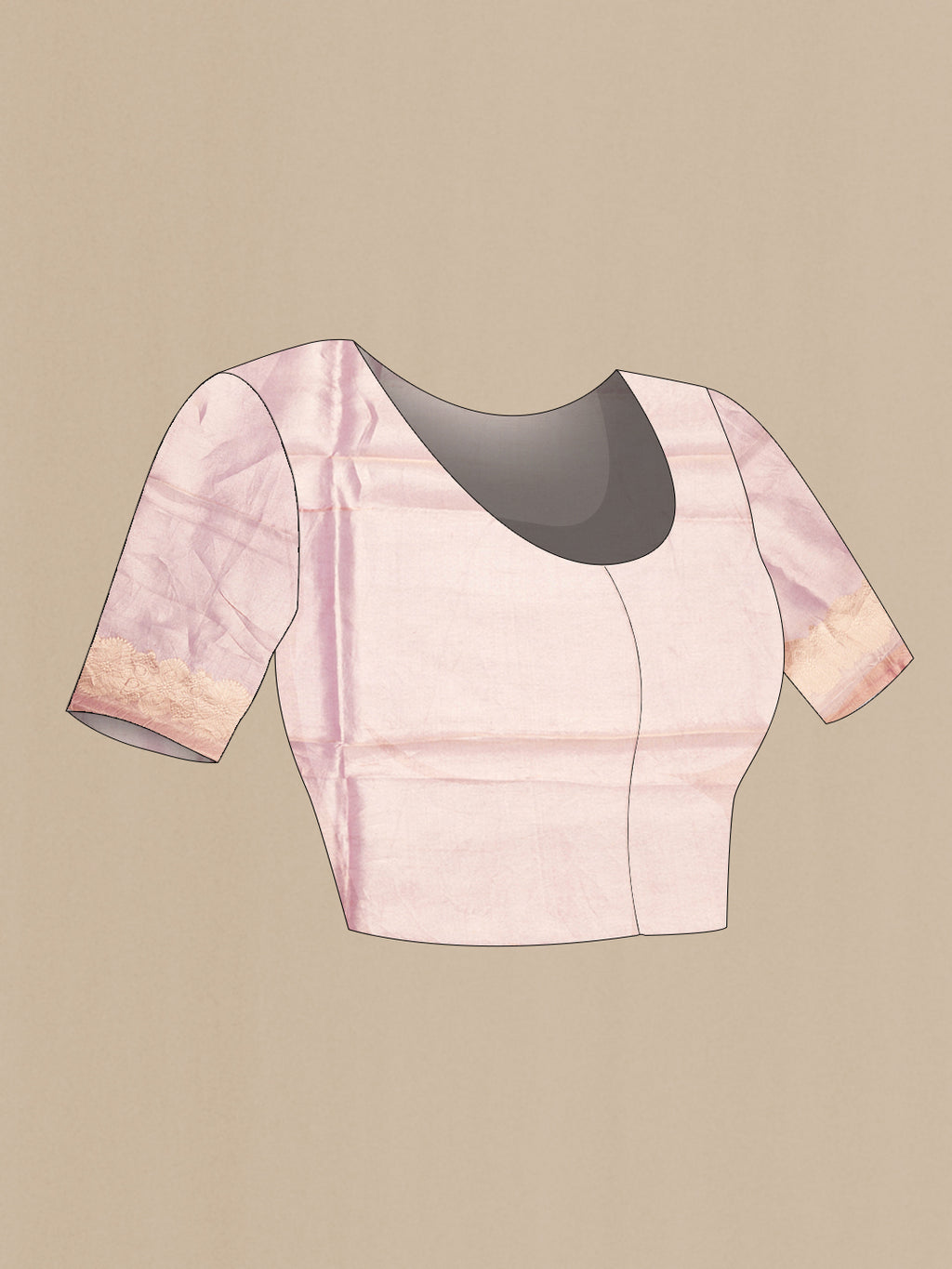 Close up image of the blouse of Pink Dual Tone Organza Silk Saree with Zari Butta on the body and Zari Border. 