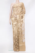 Gold Dual Tone Organza Silk Saree with Zari Brocade on the body and Zari Border.  displayed on a mannequin