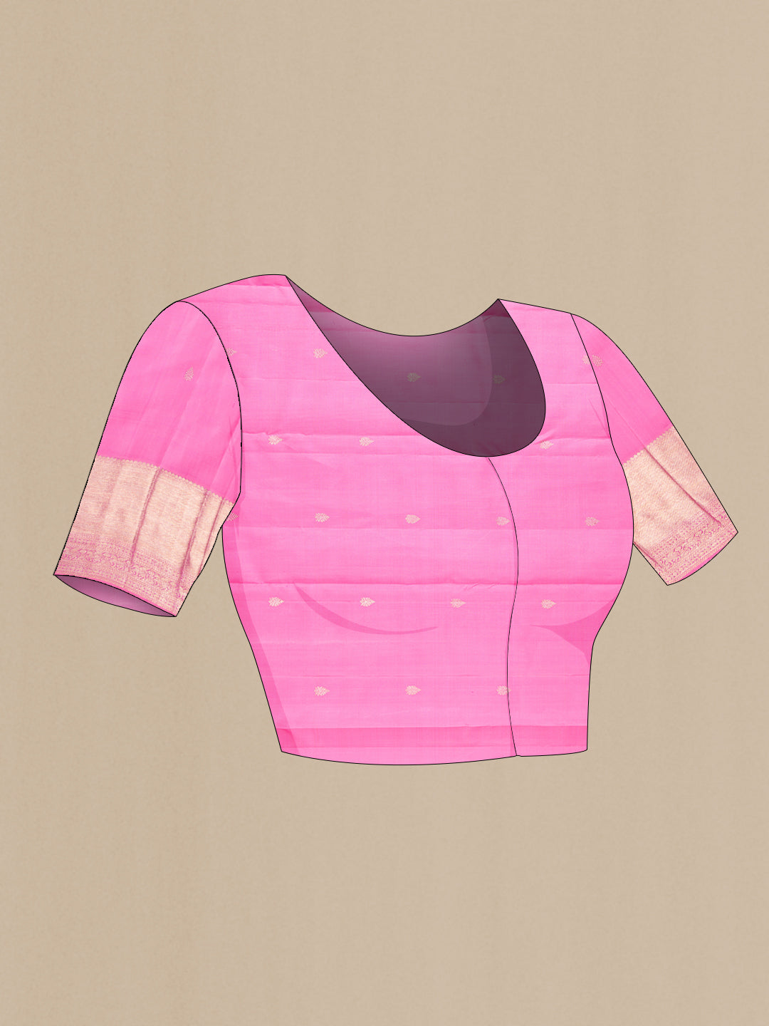 Close up image of the blouse of Pink Dual Tone Kanchipuram Silk Saree with Zari Brocade on the body and Zari Border. 