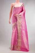 Pink Dual Tone Kanchipuram Silk Saree with Zari Brocade on the body and Zari Border.  displayed on a mannequin