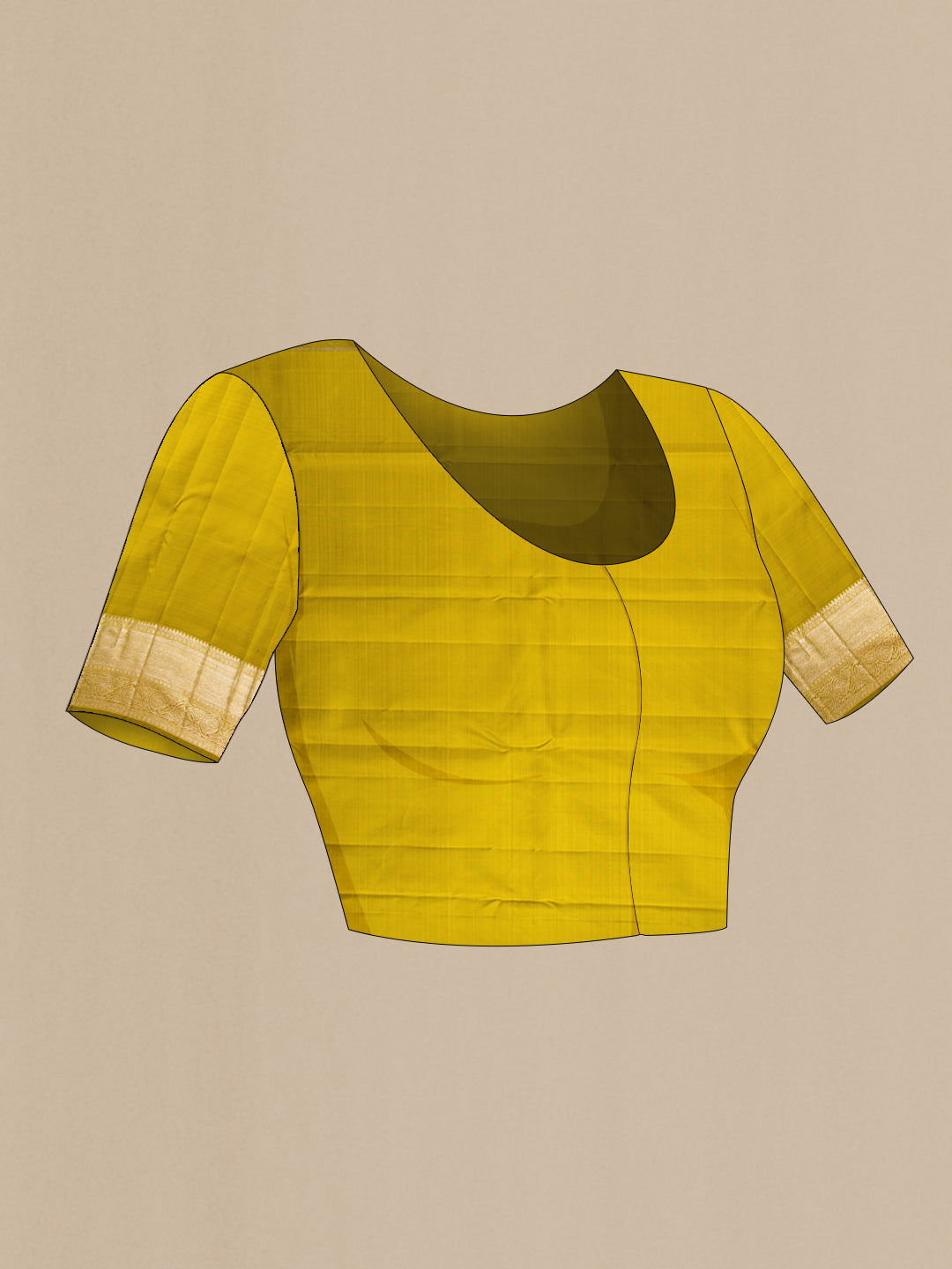 Close up image of the blouse of Mehandi Green Dual Tone Kanchipuram Silk Saree with Zari Brocade on the body and Zari Border. 
