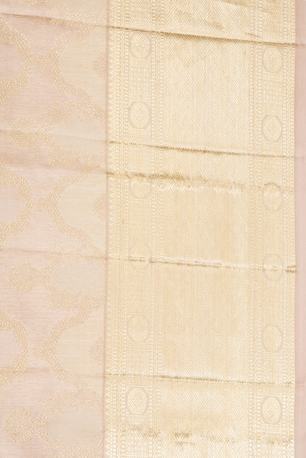 Border image of Rose Gold Dual Tone Kanjivaram Silk Saree with Zari Brocade on the body and Zari Border. 