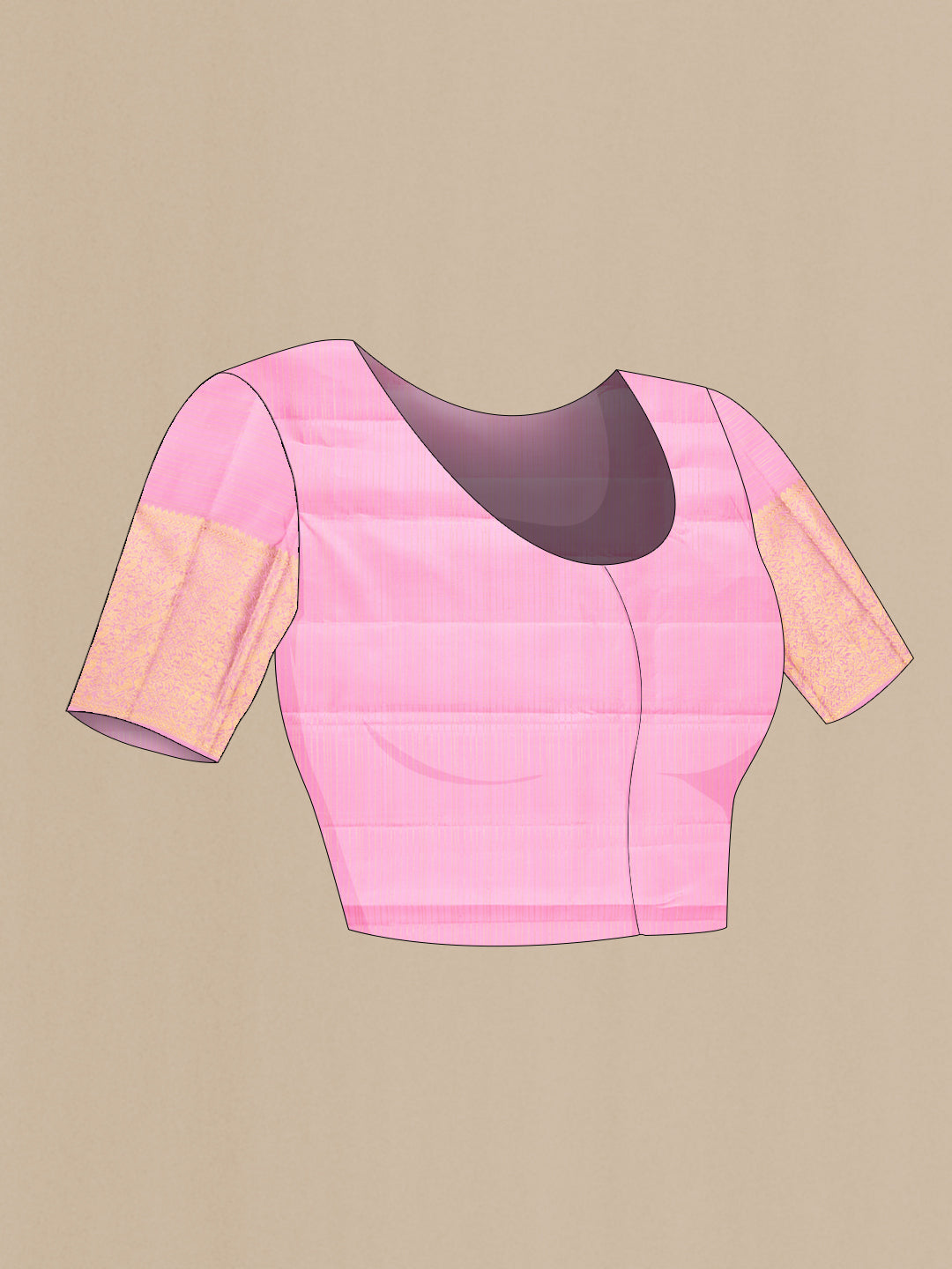 Close up image of the blouse of Pink Dual Tone Kanjivaram Silk Saree with Checked design on the body and Zari Border. 