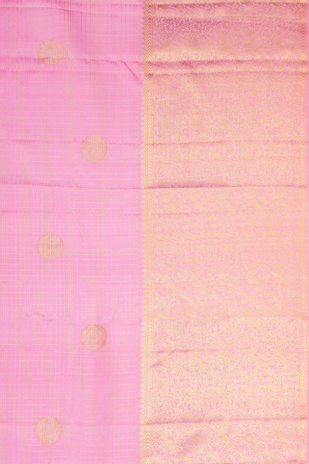 Border image of Pink Dual Tone Kanjivaram Silk Saree with Checked design on the body and Zari Border. 