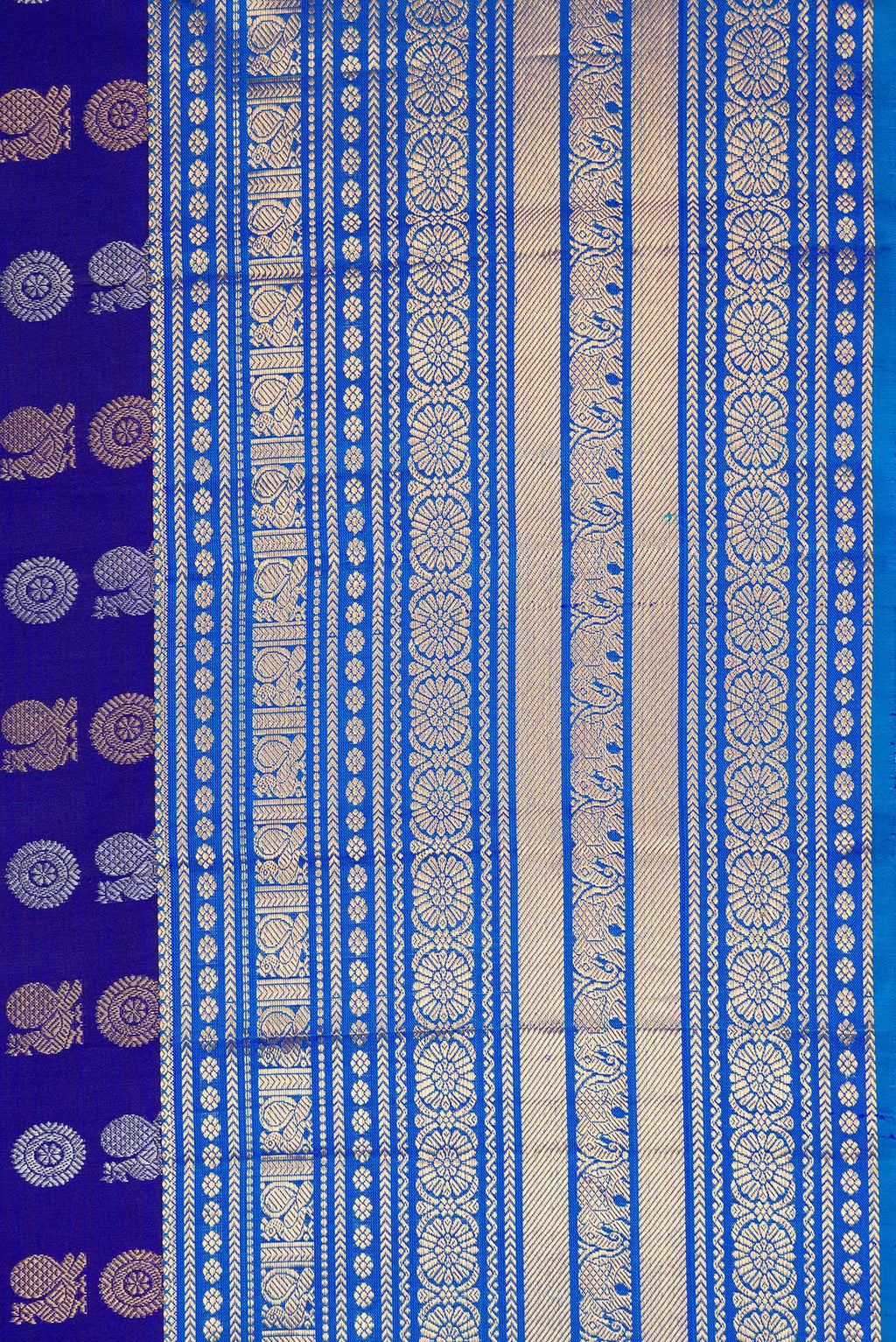 Border image of Navy Blue Dual Tone Kanjivaram Silk Saree with Zari Butta on the body and Zari Border. 
