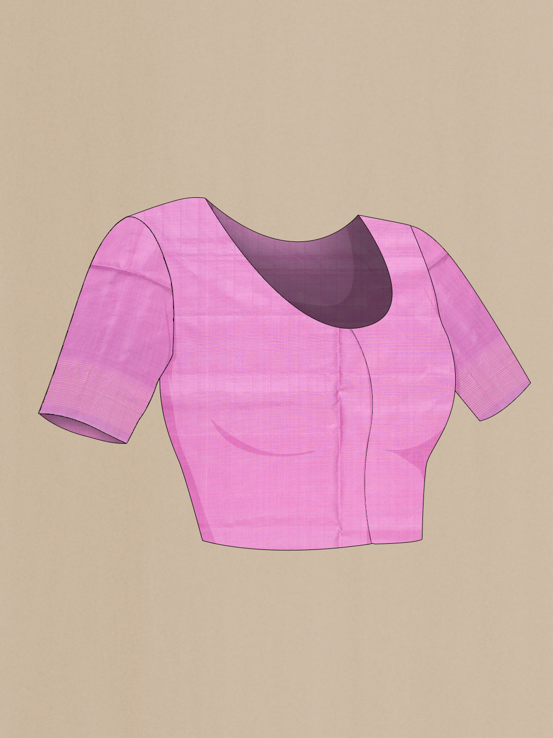 Close up image of the blouse of Pink Dual Tone Soft Silk Saree with Stripes on the body and Fancy Border. 