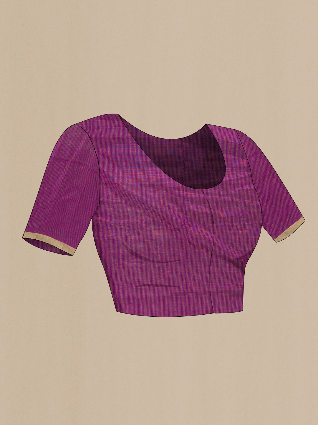 Close up image of the blouse of Purple Dual Tone Soft Silk Saree with Stripes on the body and Zari Border. 