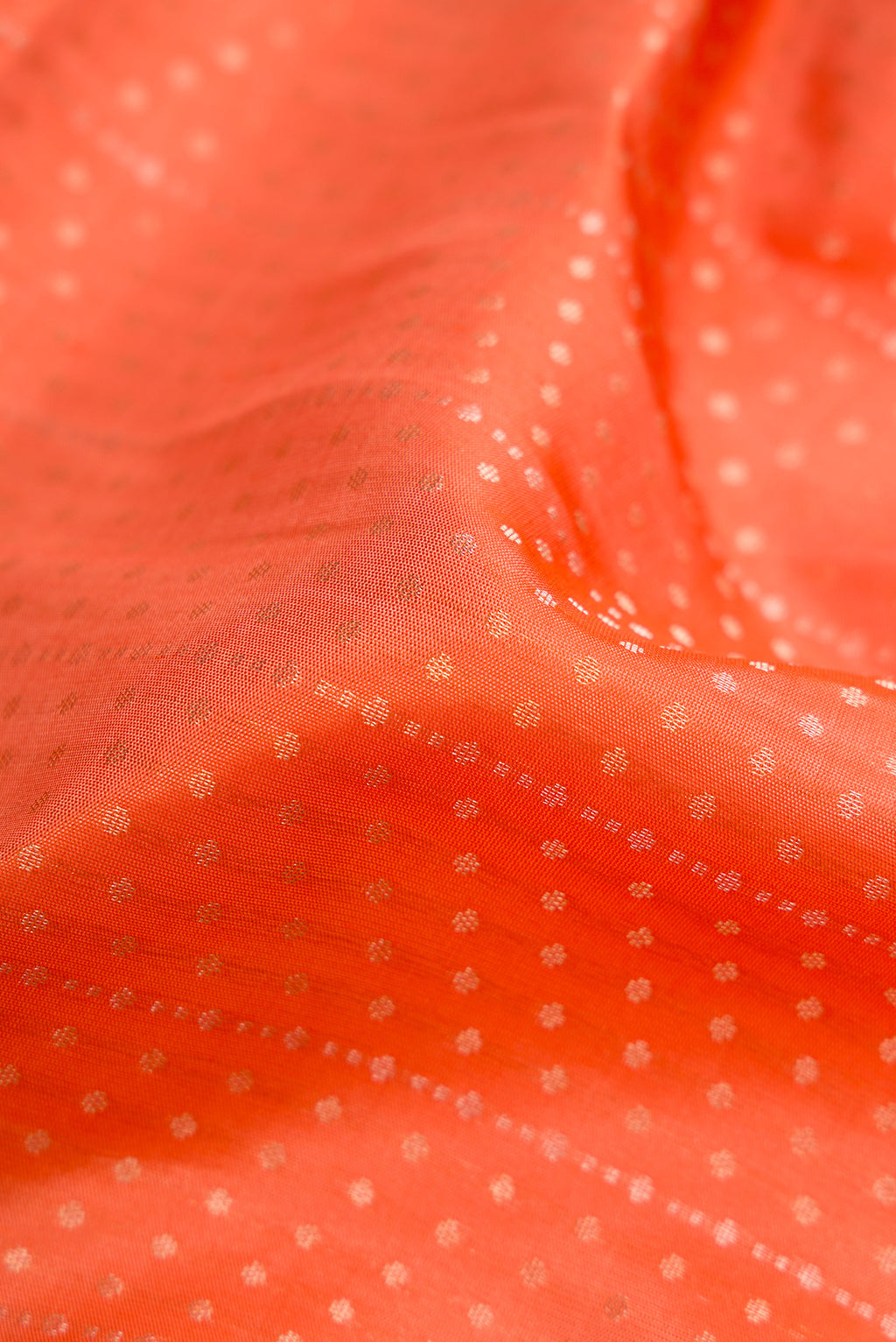 Close up of Beige and Off White Dual Tone Soft Silk Saree with Zari Brocade on the body and Fancy Border.  displaying folds