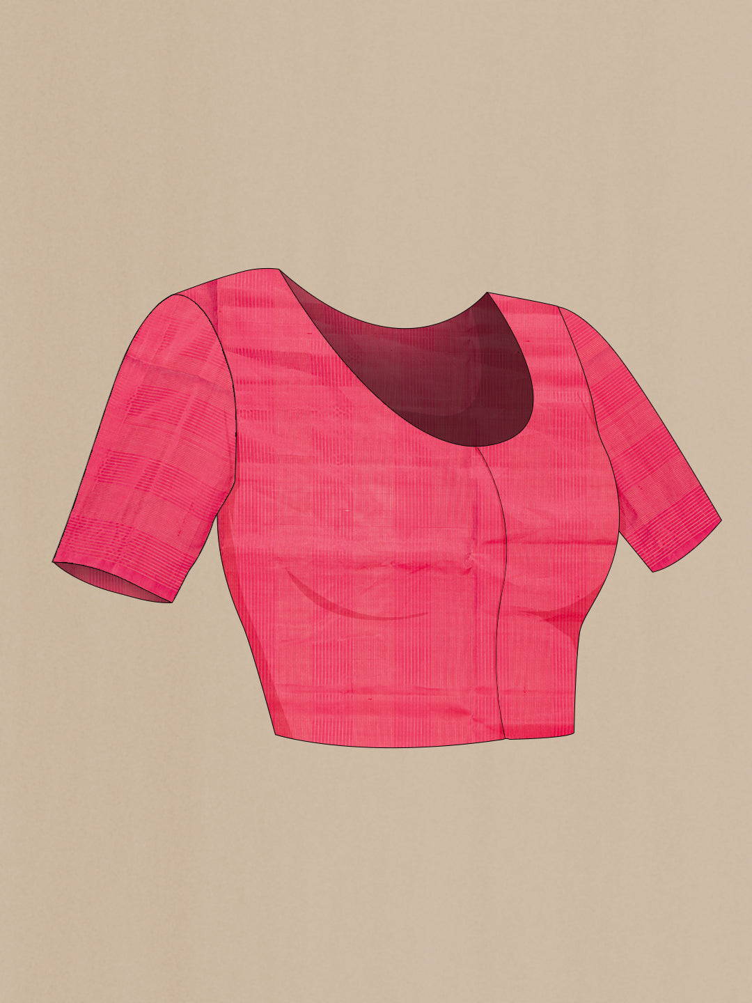 Close up image of the blouse of Pink Dual Tone Soft Silk Saree with Checked design on the body and Fancy Border. 