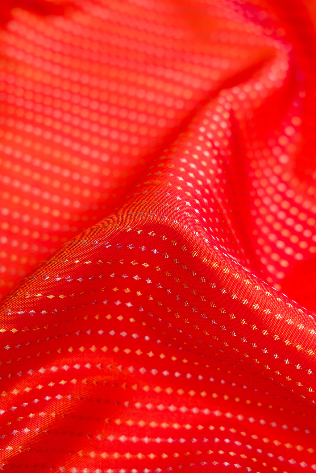 Close up of Beige and Off White Dual Tone Soft Silk Saree with Stripes on the body and Zari Border.  displaying folds