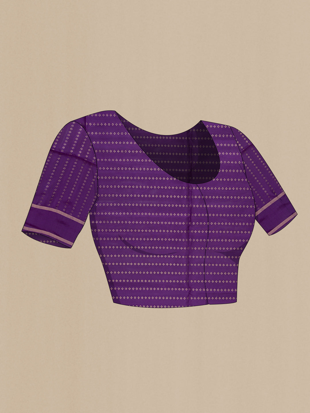 Close up image of the blouse of Mustard Soft Silk Saree with Stripes on the body and Zari Border. 