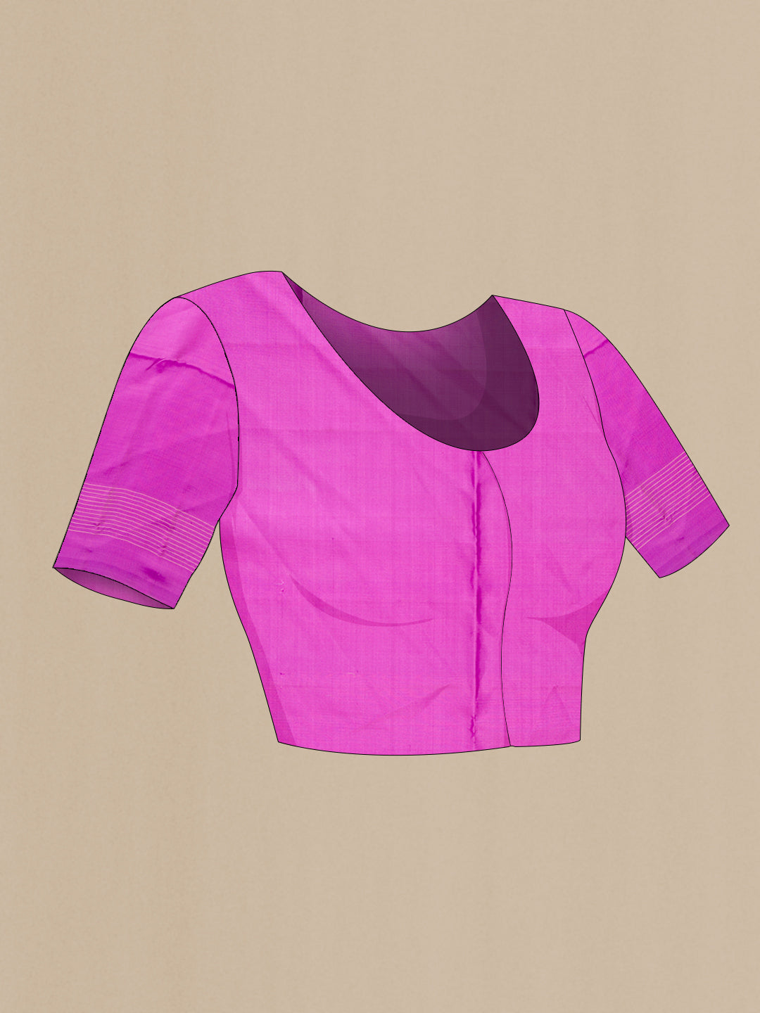 Close up image of the blouse of Pink Soft Silk Saree with Stripes on the body and Fancy Border. 