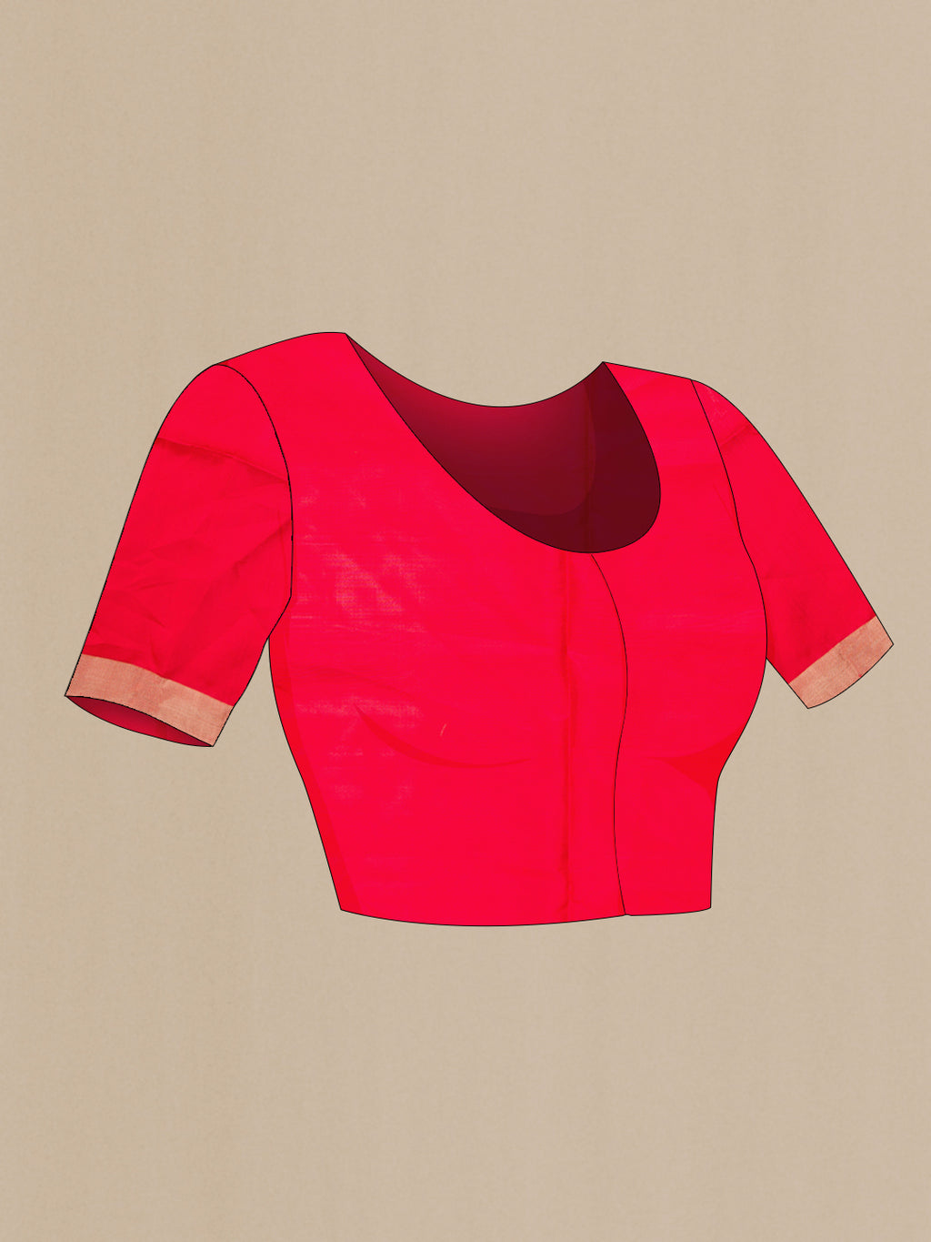 Close up image of the blouse of Red Dual Tone Soft Silk Saree with Zari Butta on the body and Fancy Border. 