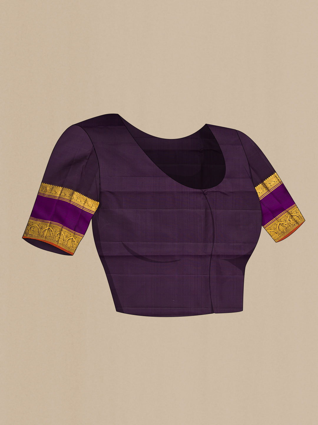 Close up image of the blouse of Sky Blue Kanchipuram Silk Saree with Stripes on the body and Zari Border. 