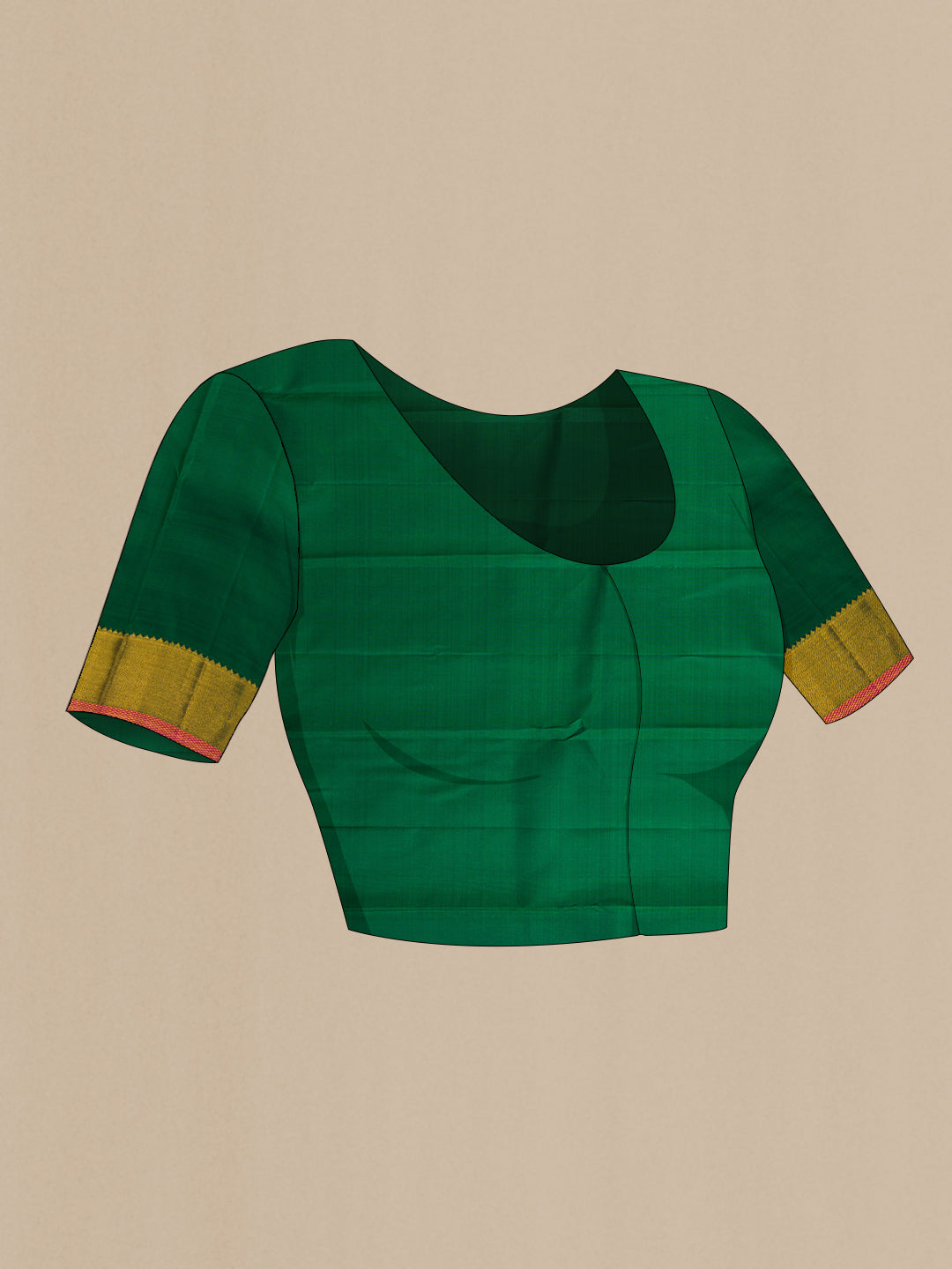 Close up image of the blouse of Parrot Green Dual Tone Kanchipuram Silk Saree with Zari Butta on the body and Fancy Border. 