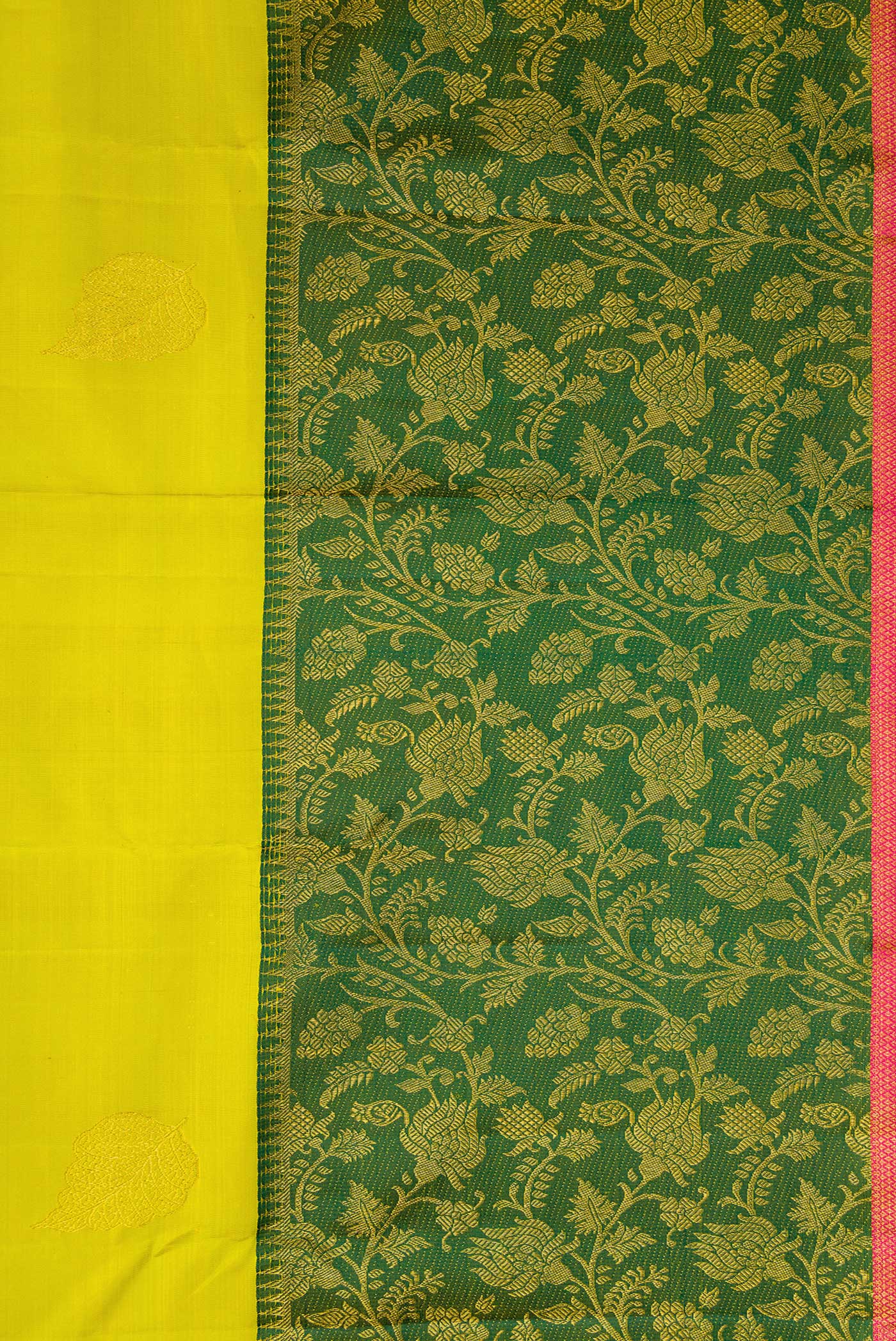 Border image of Parrot Green Dual Tone Kanchipuram Silk Saree with Zari Butta on the body and Fancy Border. 