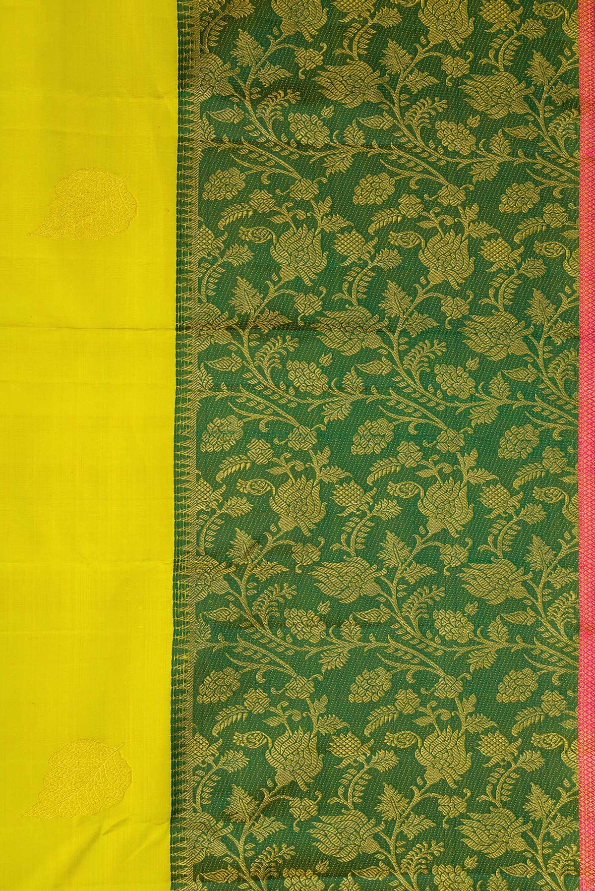 Border image of Parrot Green Dual Tone Kanchipuram Silk Saree with Zari Butta on the body and Fancy Border. 