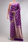 Violet Dual Tone Banarasi Silk Saree with Zari Butta on the body and Zari Border.  displayed on a mannequin