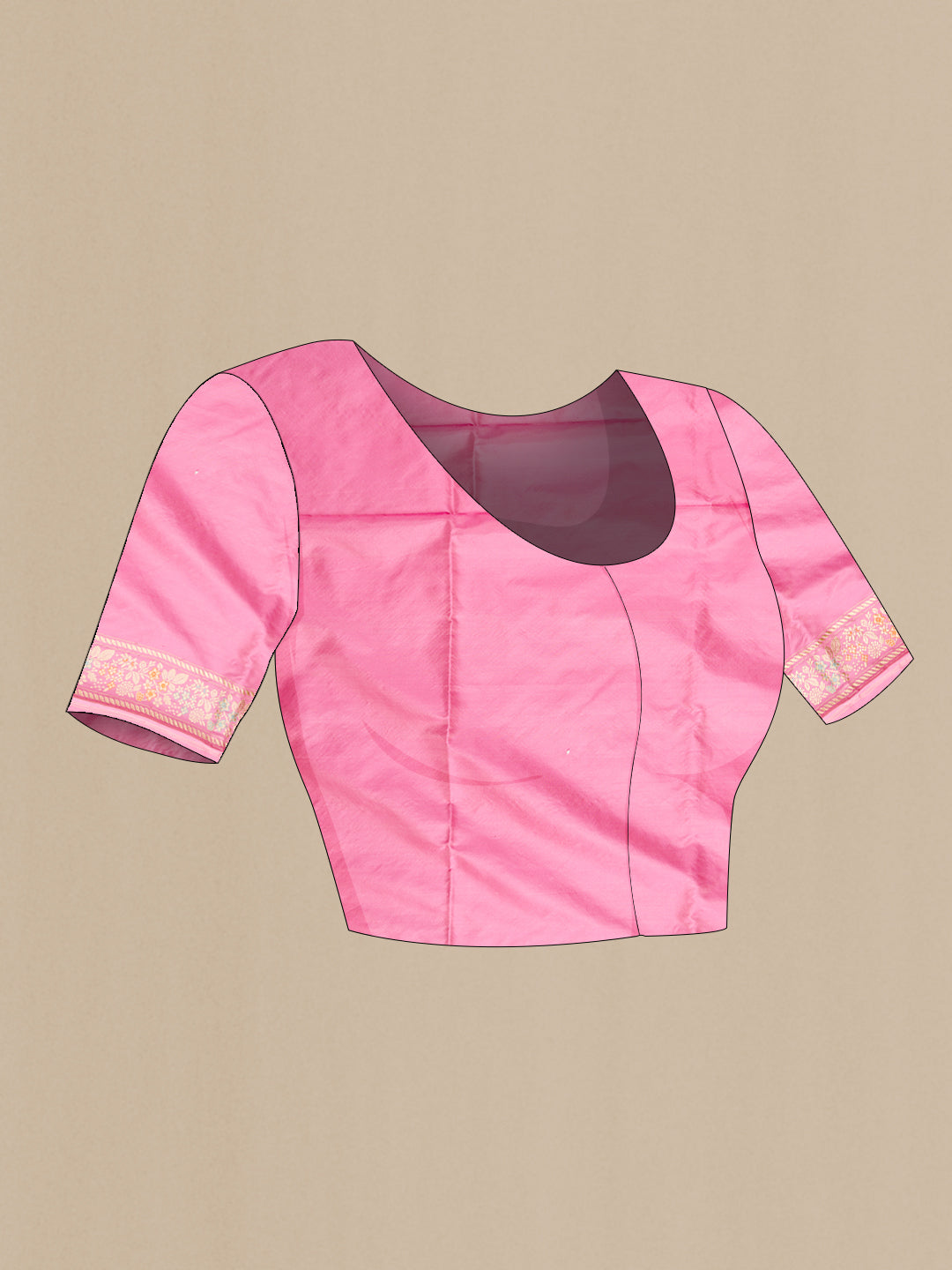 Close up image of the blouse of Pink Dual Tone Banarasi Silk Saree with Zari Butta on the body and Zari Border. 