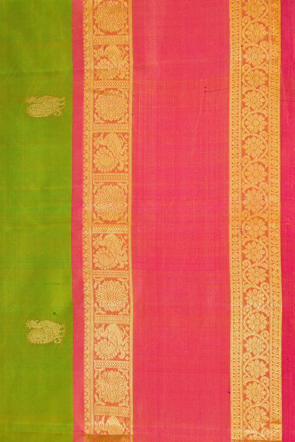 Border image of Green Dual Tone Kanjivaram Silk Saree with Zari Butta on the body and Zari Border. 