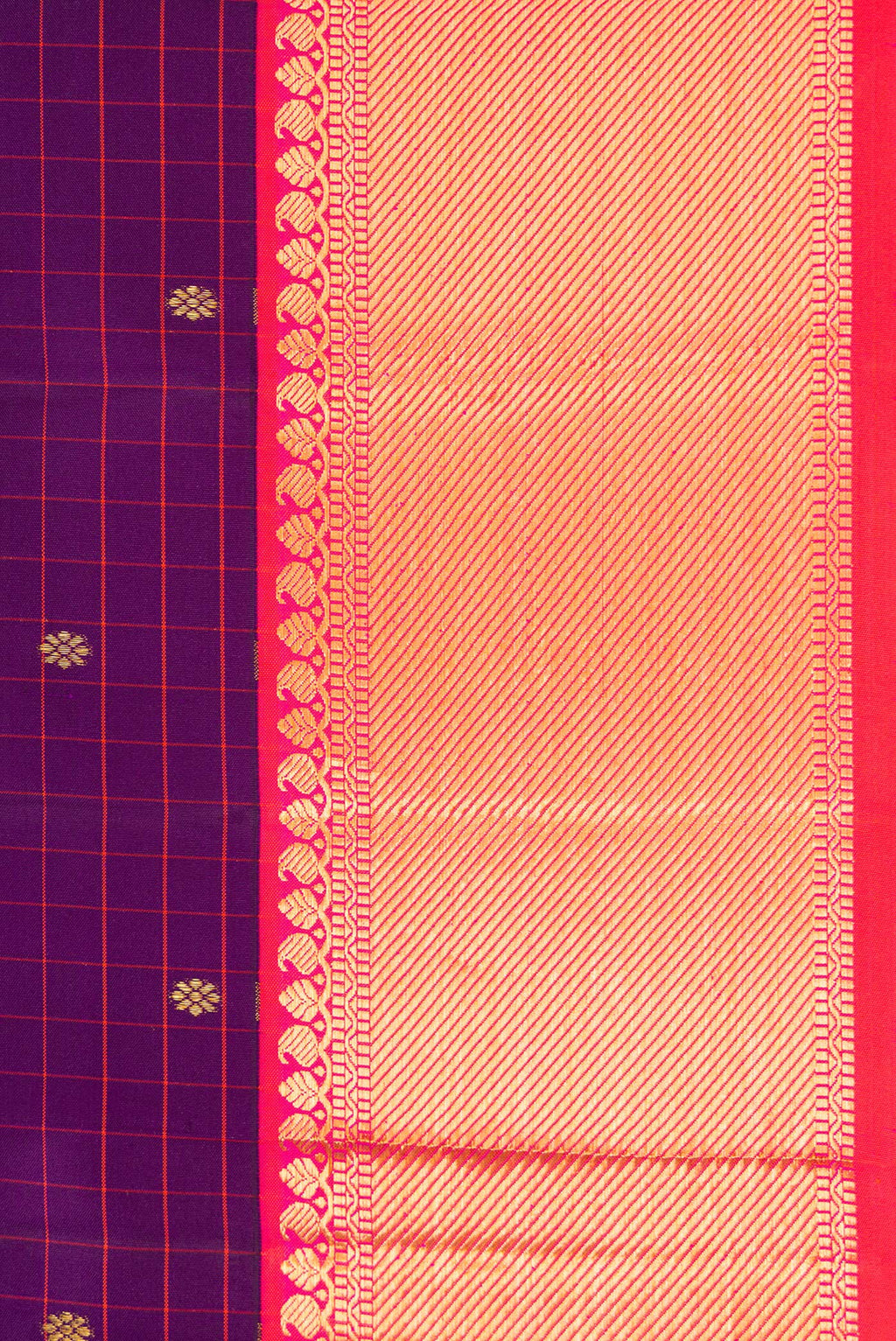 Border image of Purple Dual Tone Kanjivaram Silk Saree with Checked design on the body and Zari Border. 