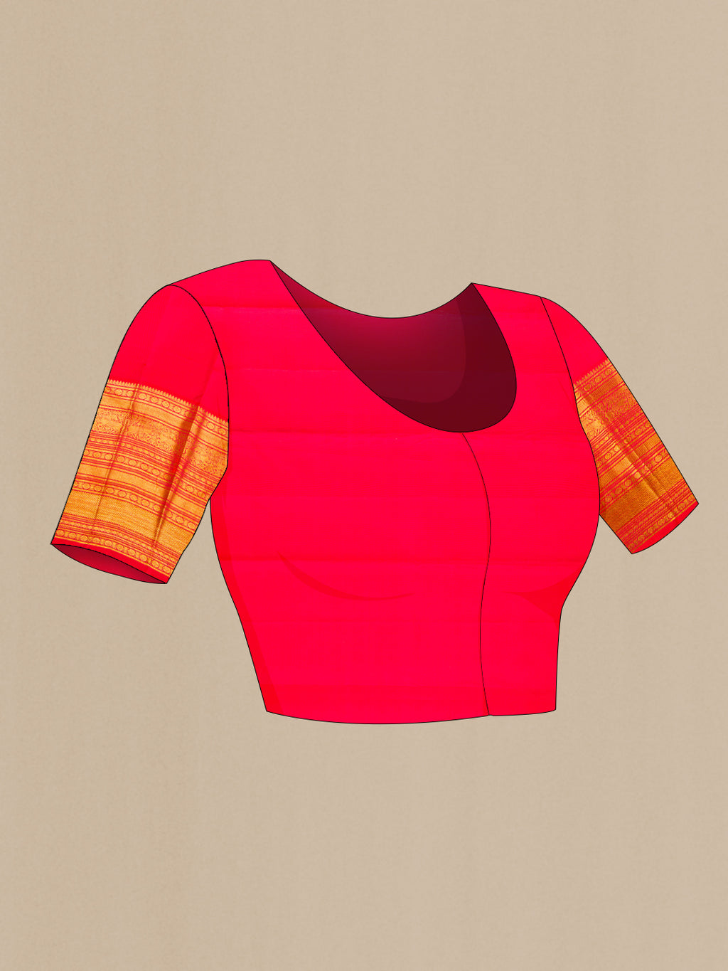 Close up image of the blouse of Green Kanjivaram Silk Saree with Zari Brocade on the body and Zari Border. 