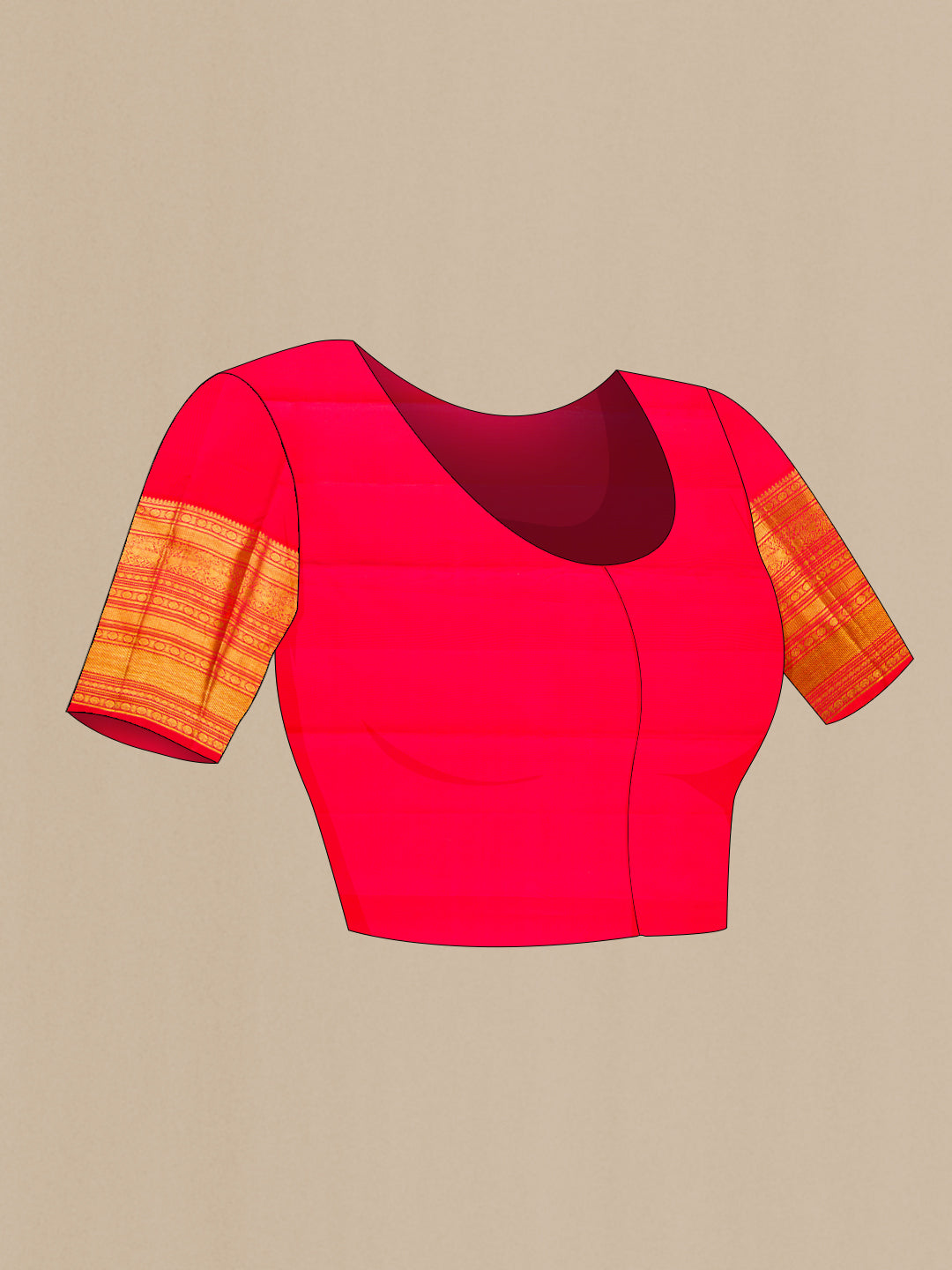 Close up image of the blouse of Green Kanjivaram Silk Saree with Zari Brocade on the body and Zari Border. 