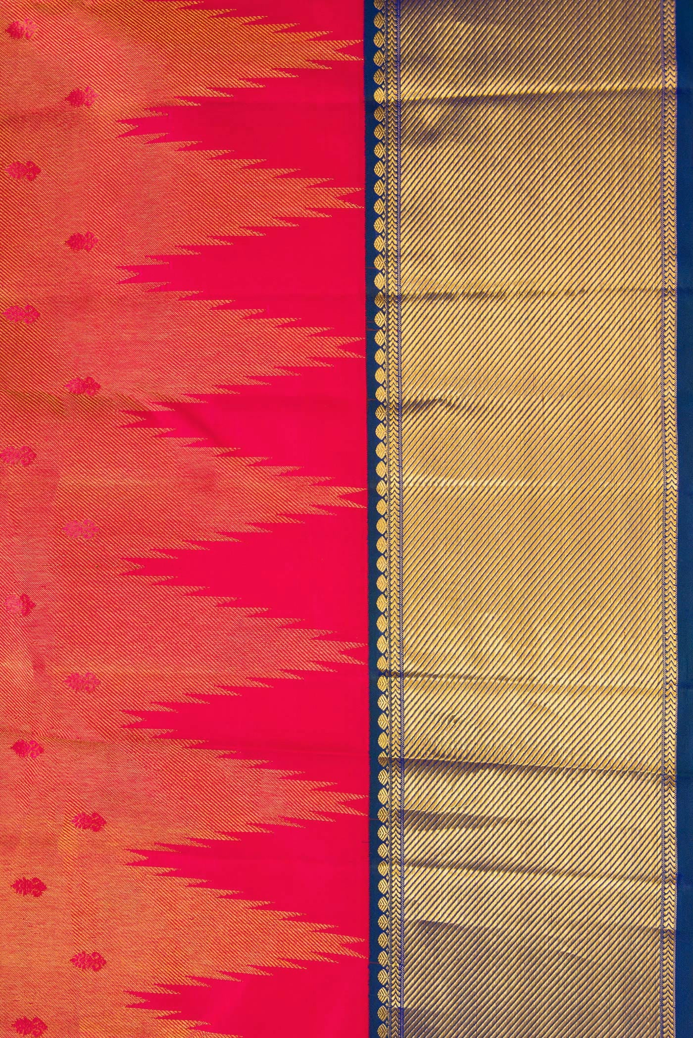 Border image of Red Dual Tone Kanjivaram Silk Saree with Zari Brocade on the body and Zari Border. 