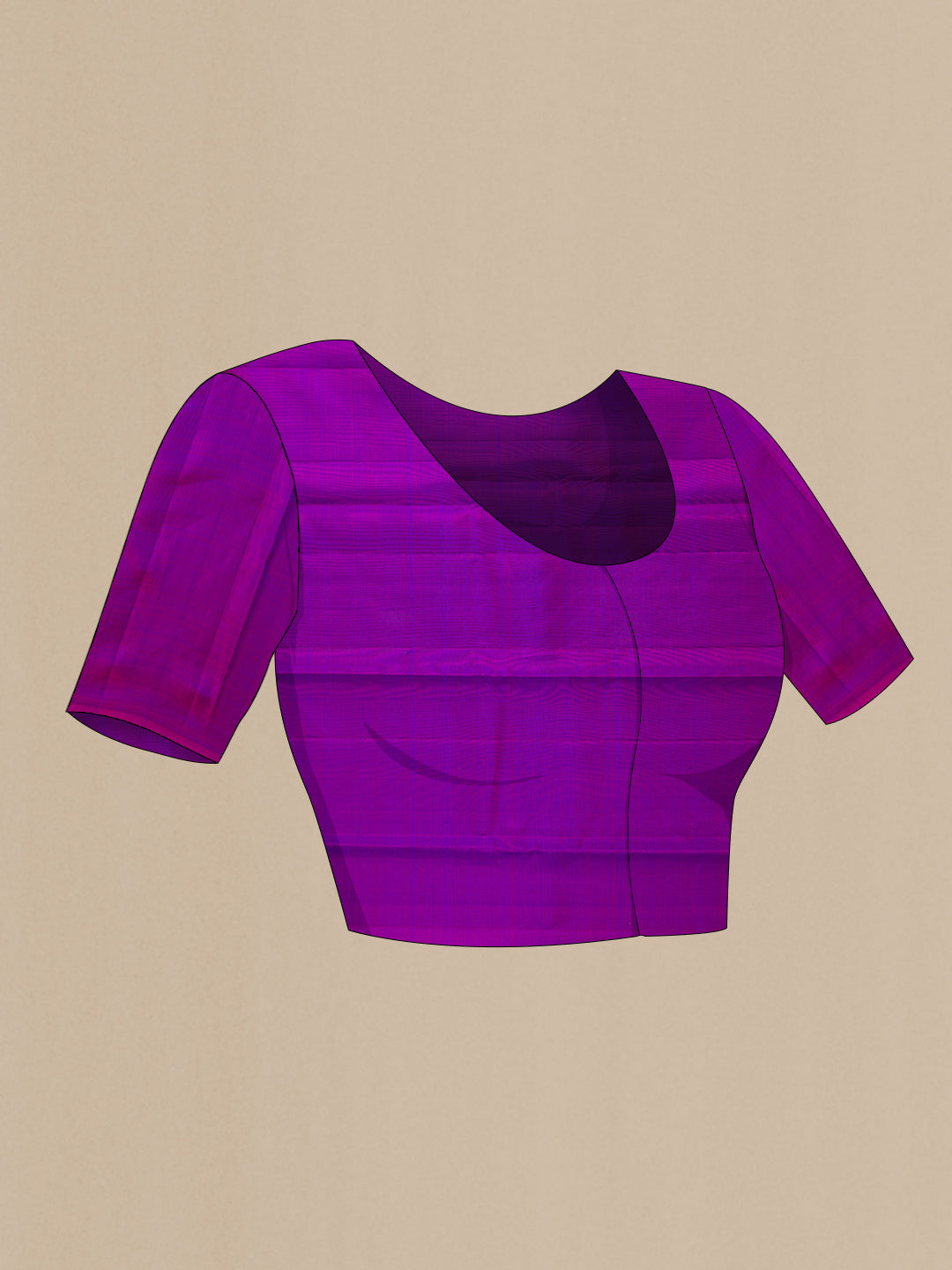 Close up image of the blouse of Purple Kanjivaram Silk Saree with Zari Butta on the body and Without Border. 