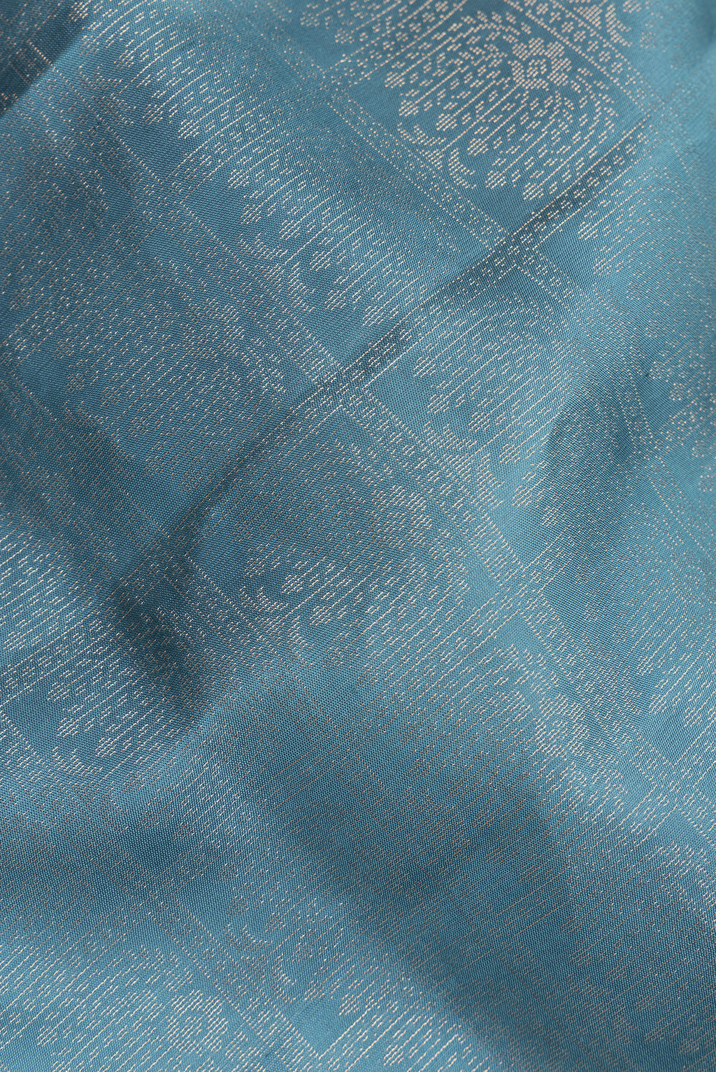 Close up of Pure Silk Blue Grey Soft Saree with Zari Brocade on the body and Fancy Border.  displaying folds
