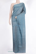 Pure Silk Blue Grey Soft Saree with Zari Brocade on the body and Fancy Border.  displayed on a mannequin