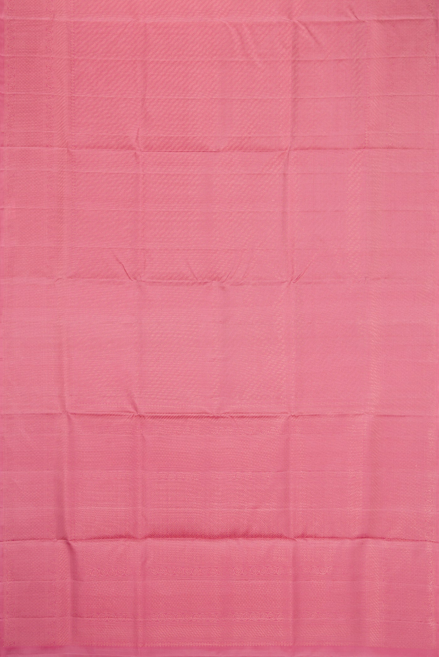 Flat view of Rose pink Soft Silk Saree with Zari Brocade on the body and Fancy Border. 