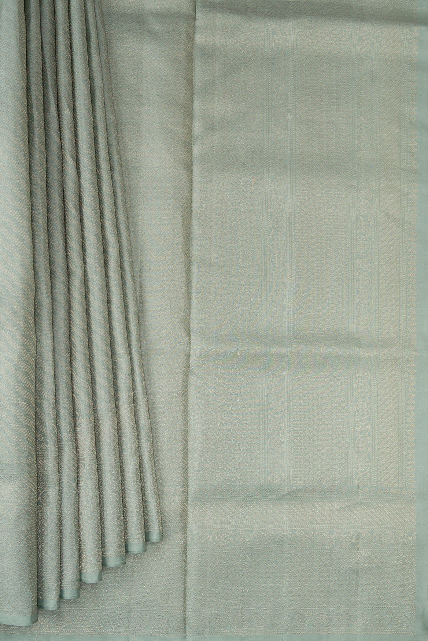 Pleats and pallu of Light Blue Dual Tone Soft Silk Saree with Zari Brocade on the body and Fancy Border. 