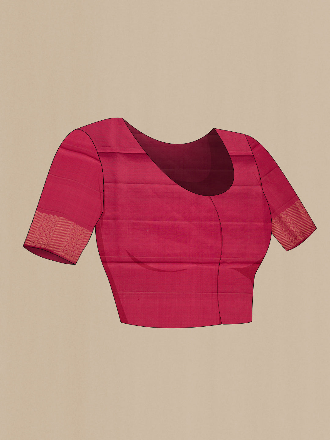 Close up image of the blouse of Maroon Soft Silk Saree with Zari Brocade on the body and Fancy Border. 