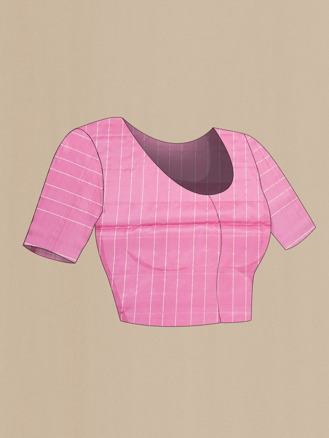Close up image of the blouse of Pure Silk Pink Dual Tone Soft Saree with Checked design on the body and Zari Border. 