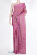 Pure Silk Pink Dual Tone Soft Saree with Checked design on the body and Zari Border.  displayed on a mannequin