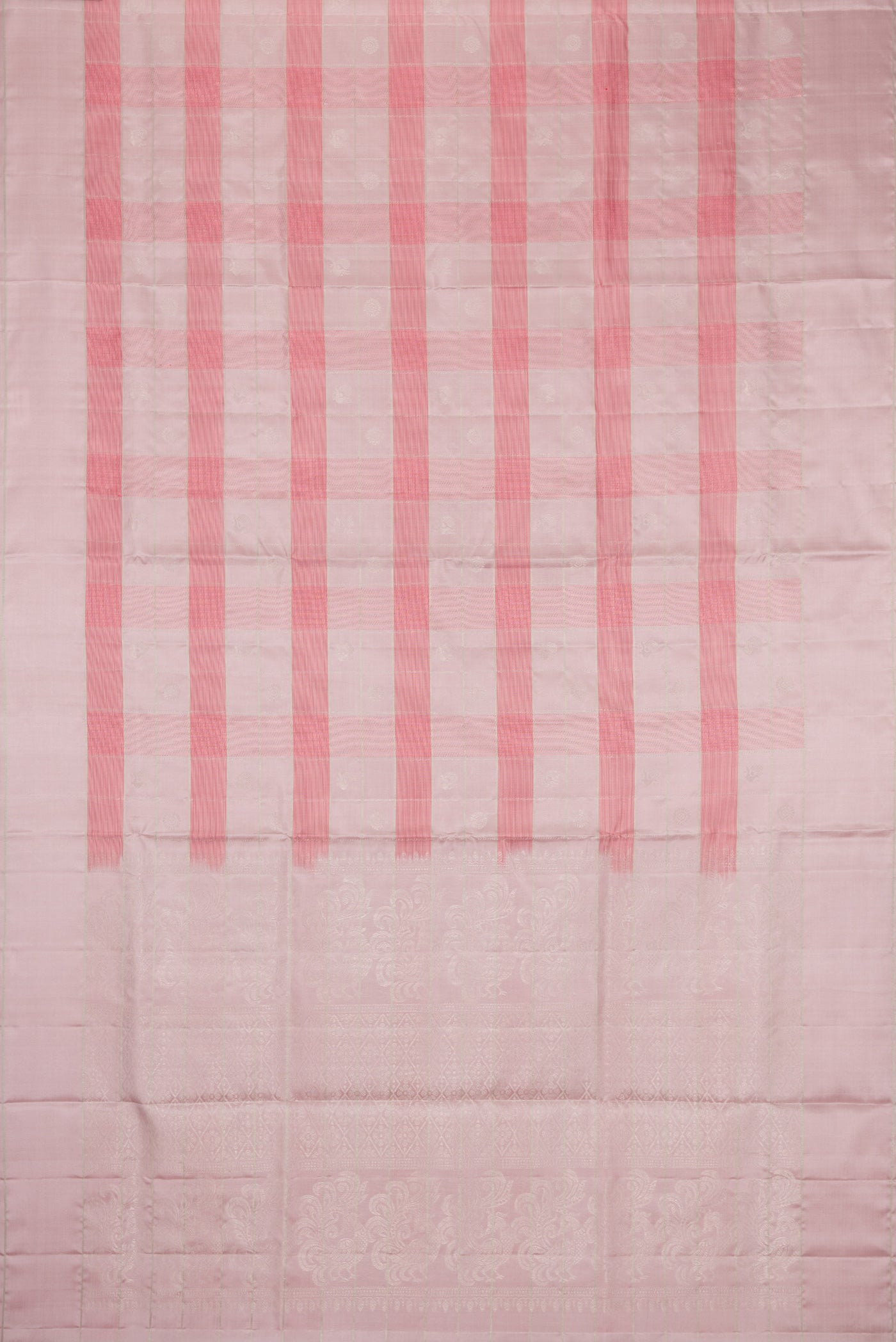 Flat view of Rose Gold Soft Silk Saree with Checked design on the body and Plain Border. 