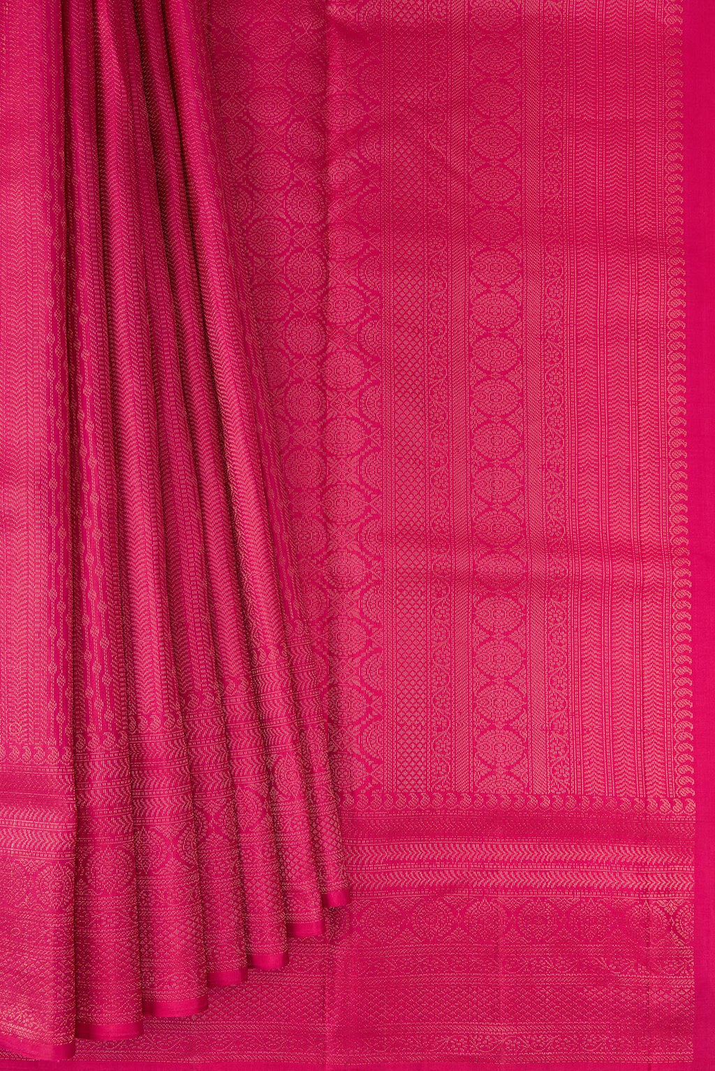Pleats and pallu of Pink Soft Silk Saree with Zari Brocade on the body and Fancy Border. 