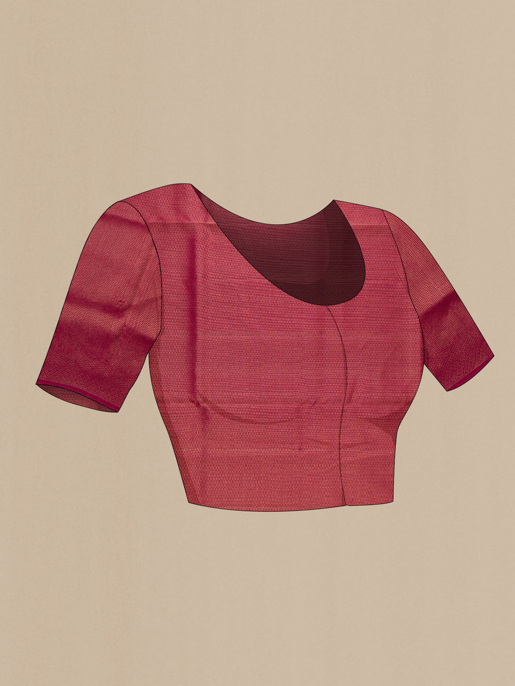 Close up image of the blouse of Maroon Soft Silk Saree with Zari Brocade on the body and Fancy Border. 