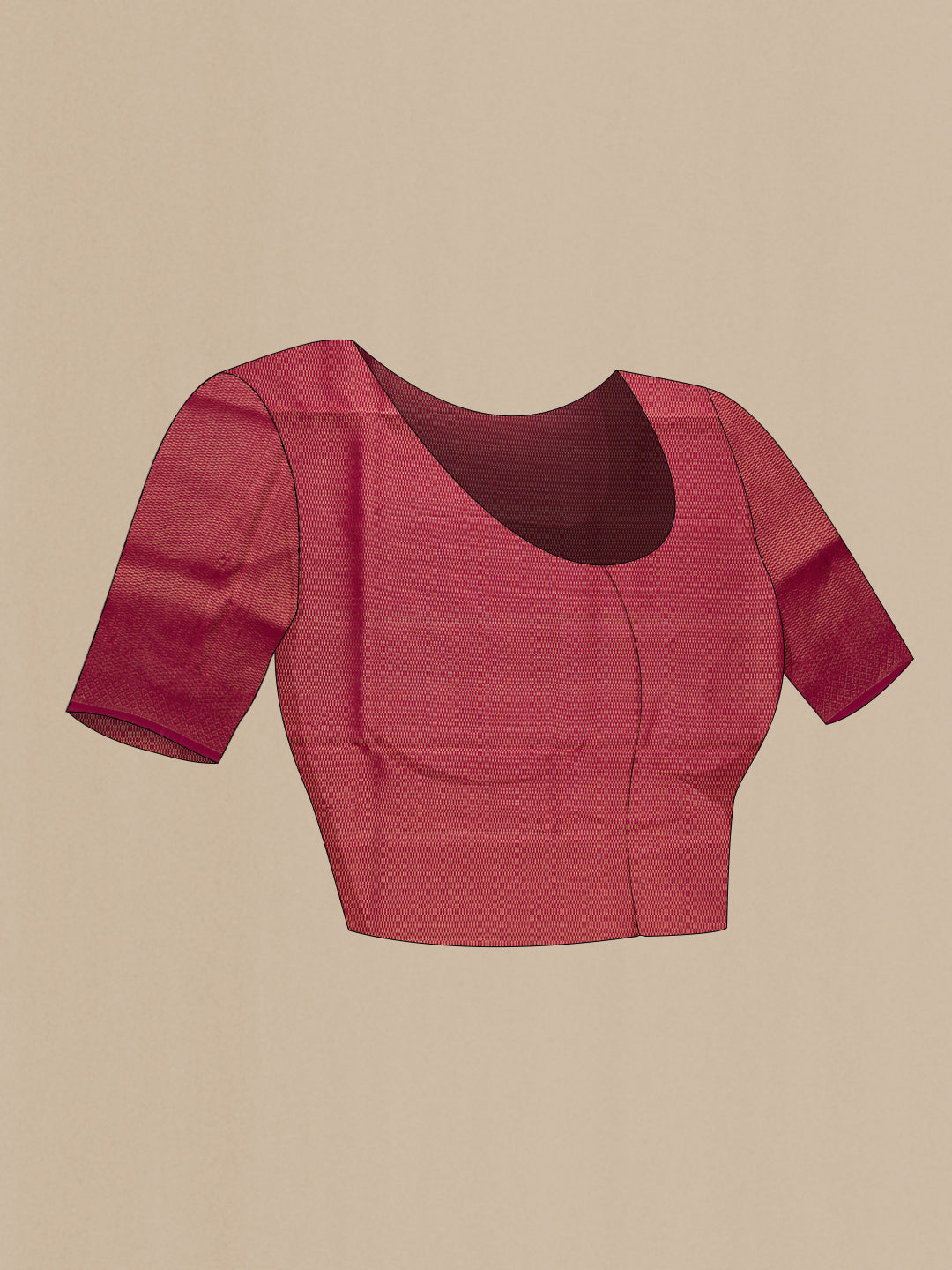 Close up image of the blouse of Maroon Soft Silk Saree with Zari Brocade on the body and Fancy Border. 