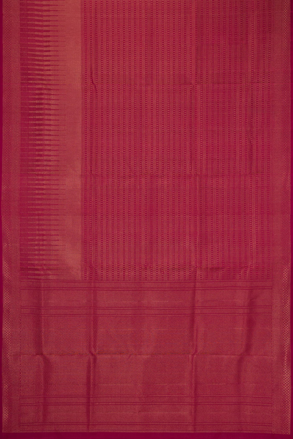 Flat view of Maroon Soft Silk Saree with Zari Brocade on the body and Fancy Border. 