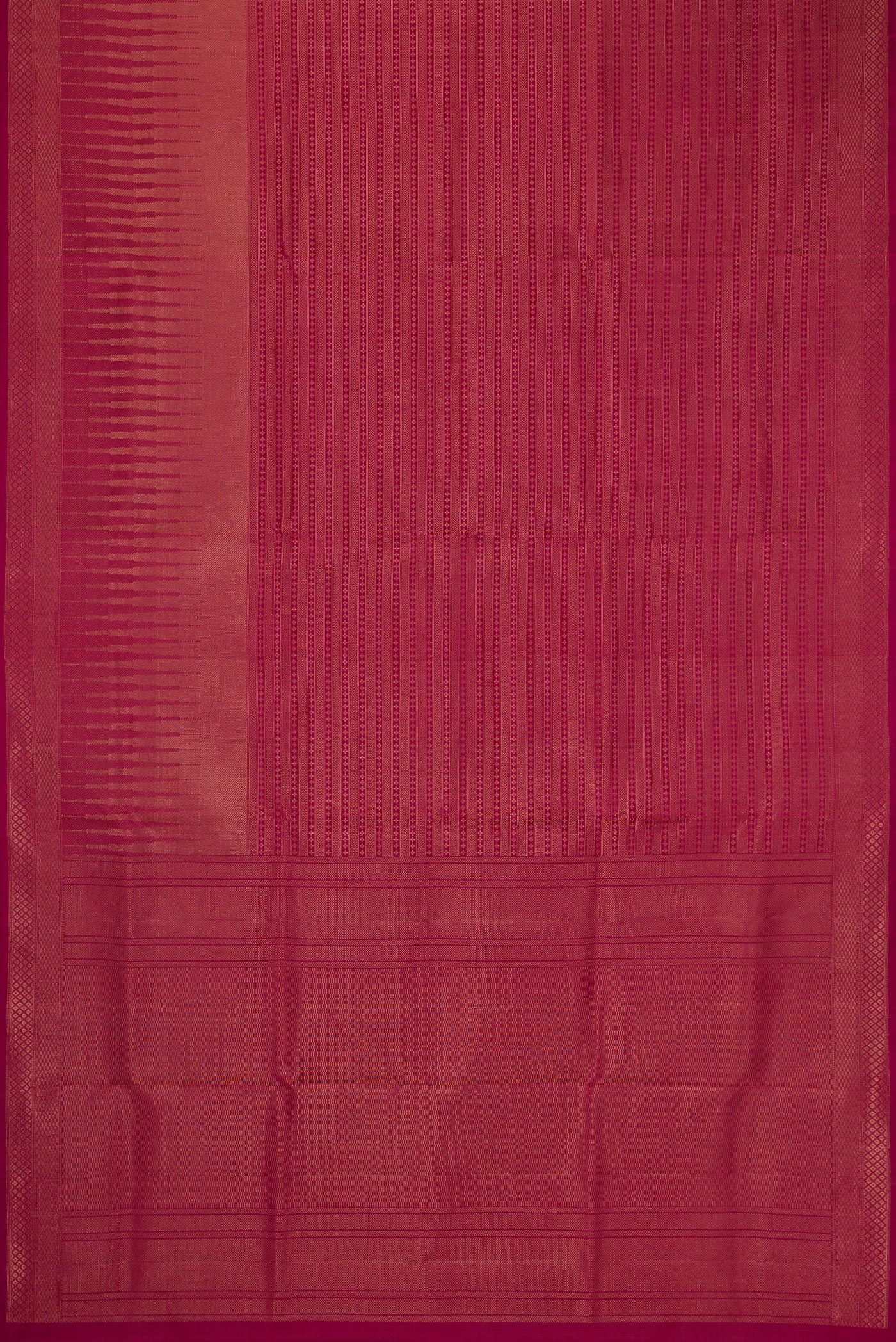 Flat view of Maroon Soft Silk Saree with Zari Brocade on the body and Fancy Border. 