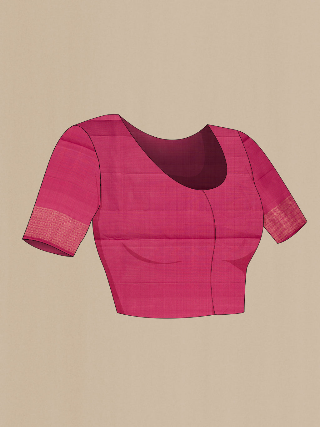Close up image of the blouse of Pink Soft Silk Saree with Zari Brocade on the body and Fancy Border. 