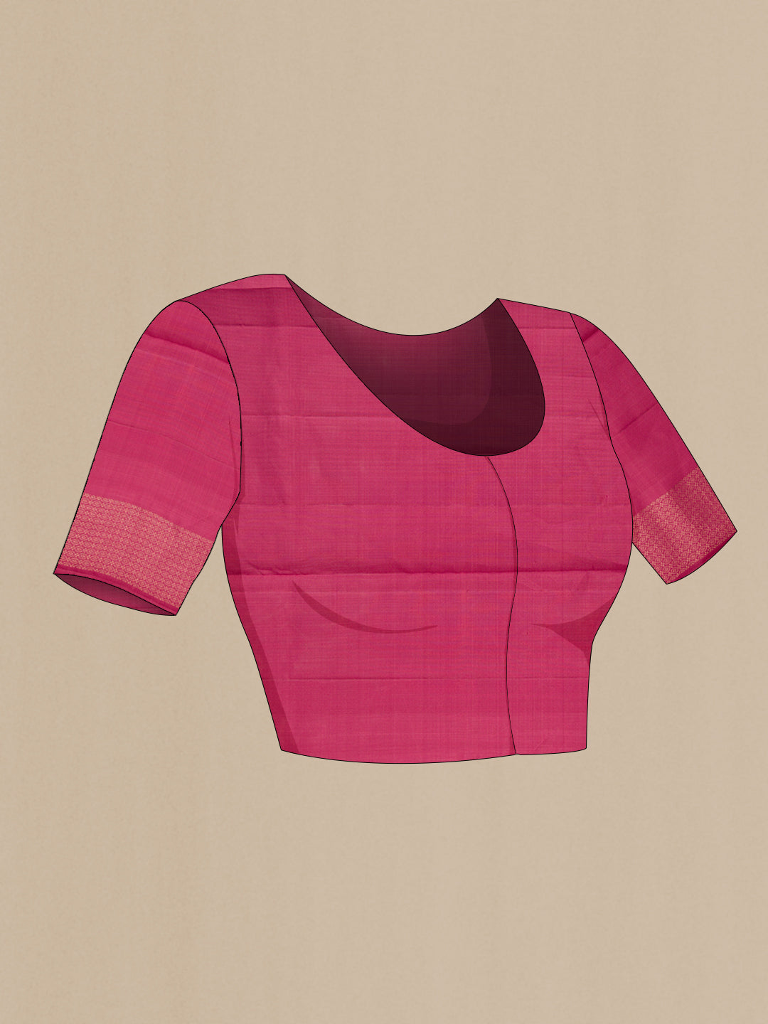 Close up image of the blouse of Pink Soft Silk Saree with Zari Brocade on the body and Fancy Border. 