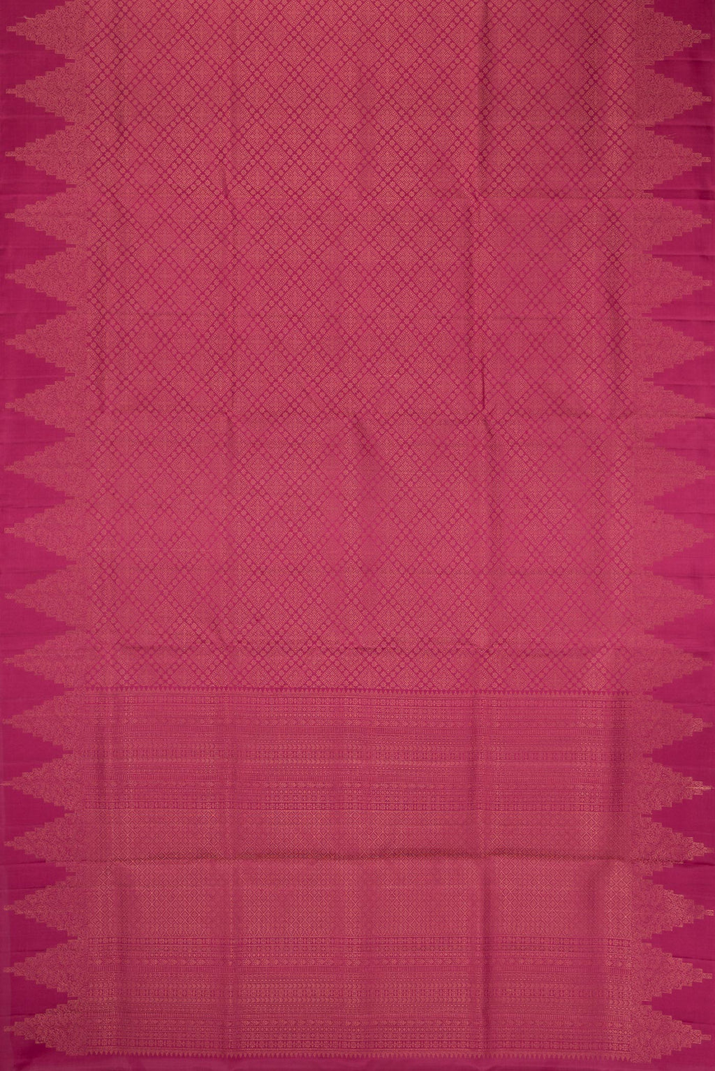 Flat view of Pink Soft Silk Saree with Zari Brocade on the body and Fancy Border. 