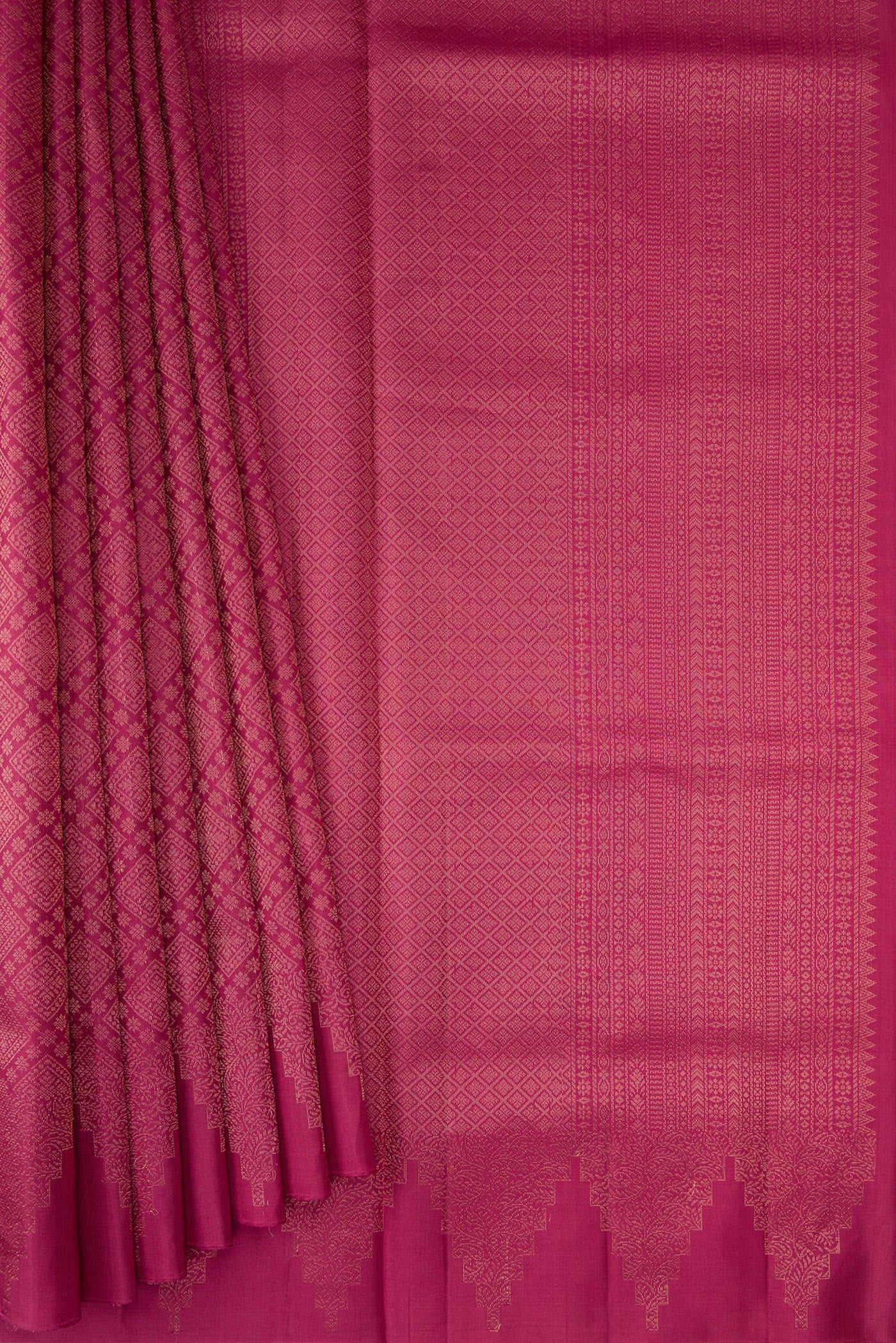 Pleats and pallu of Pink Soft Silk Saree with Zari Brocade on the body and Fancy Border. 