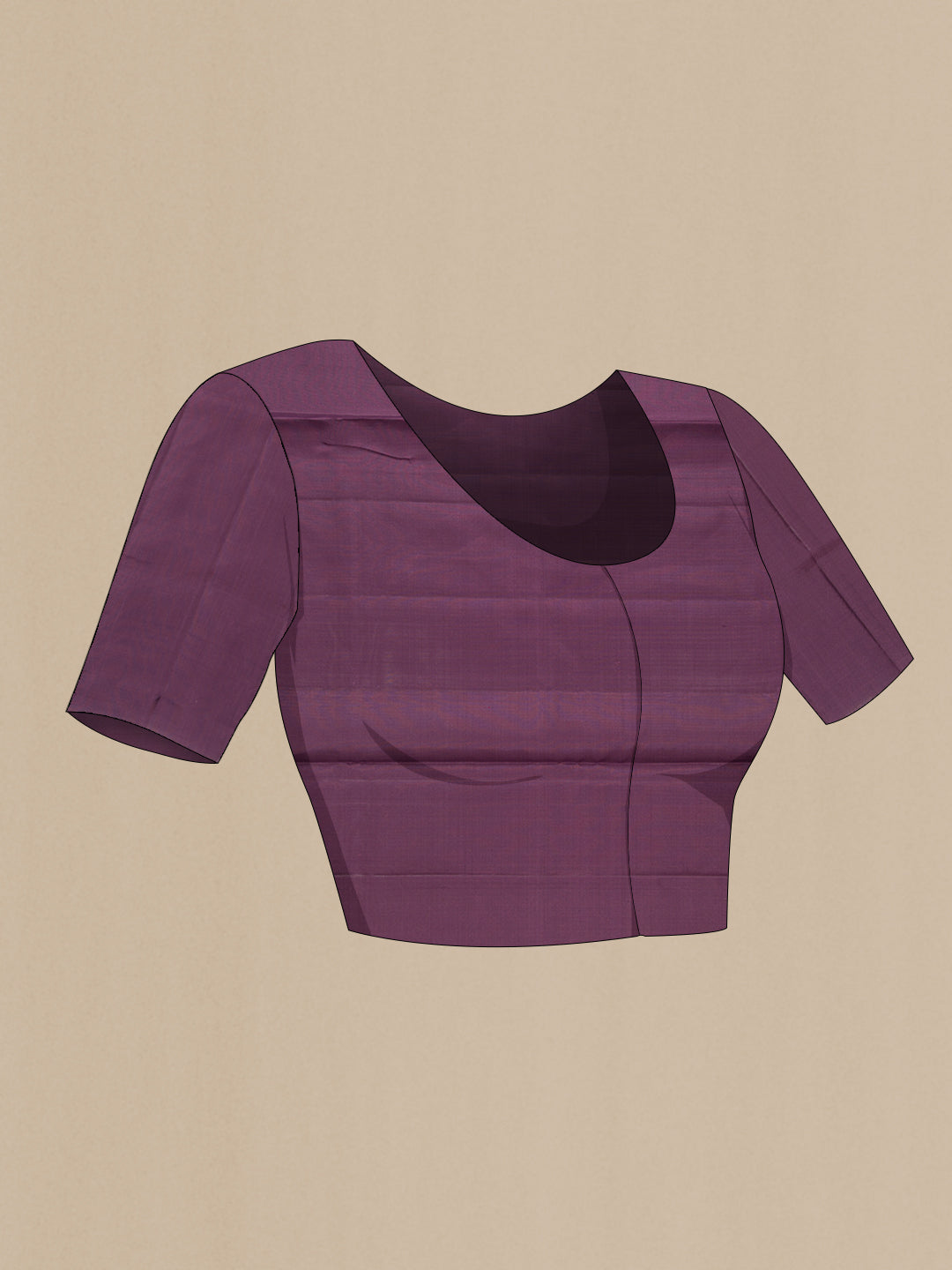 Close up image of the blouse of Purple Soft Silk Saree with Zari Brocade on the body and Fancy Border. 